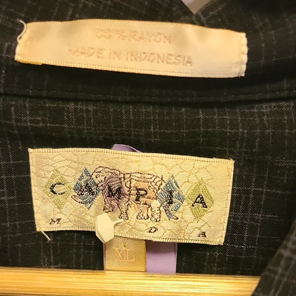 Campia Men’s XL Black Tan Panel Button Up Shirt Resort Style - Picture 6 of 7